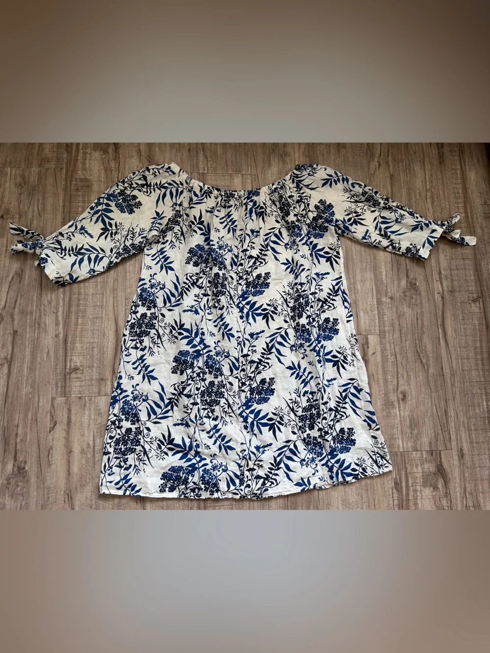 100% linen made in Italy Blue Floral dress summer romantic flower lagenlook - Picture 7 of 10